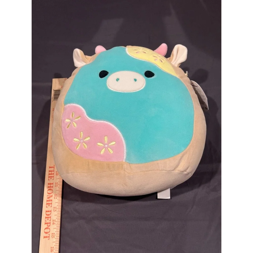 Squishmallows Original Cornelius The Cow 12in Easter Plush Teal Pink Tan Floral